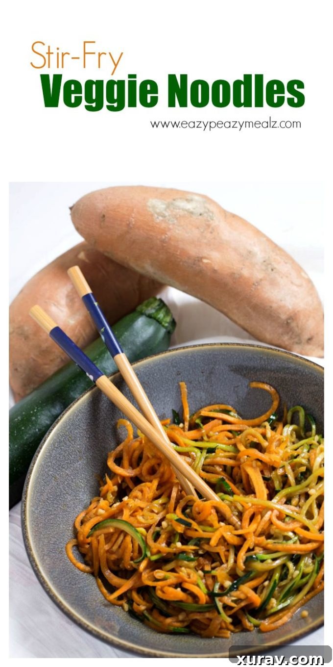 Stir Fry Veggie Noodles with a vibrant mix of sweet potato and zucchini