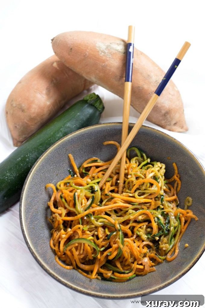 Hero shot of the finished Stir Fry Veggie Noodles ready to be served