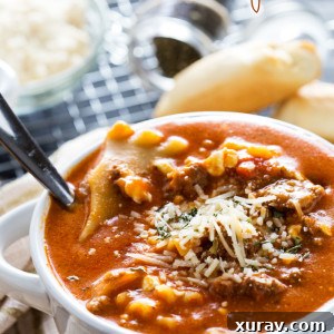 Lasagna soup is the ultimate comfort food. Noodles, cheese, and plenty of meaty goodness.