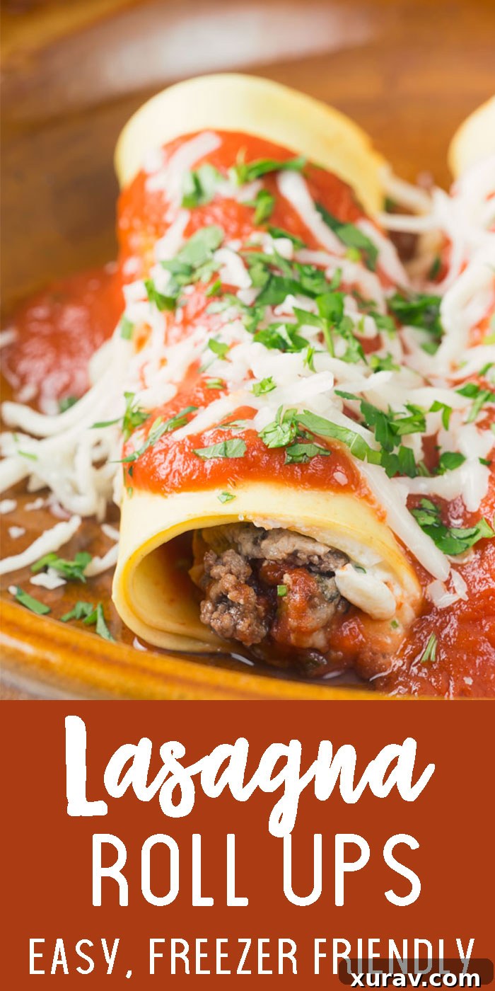 A large, beautifully styled image of lasagna roll ups, perfect for Pinterest pinning.