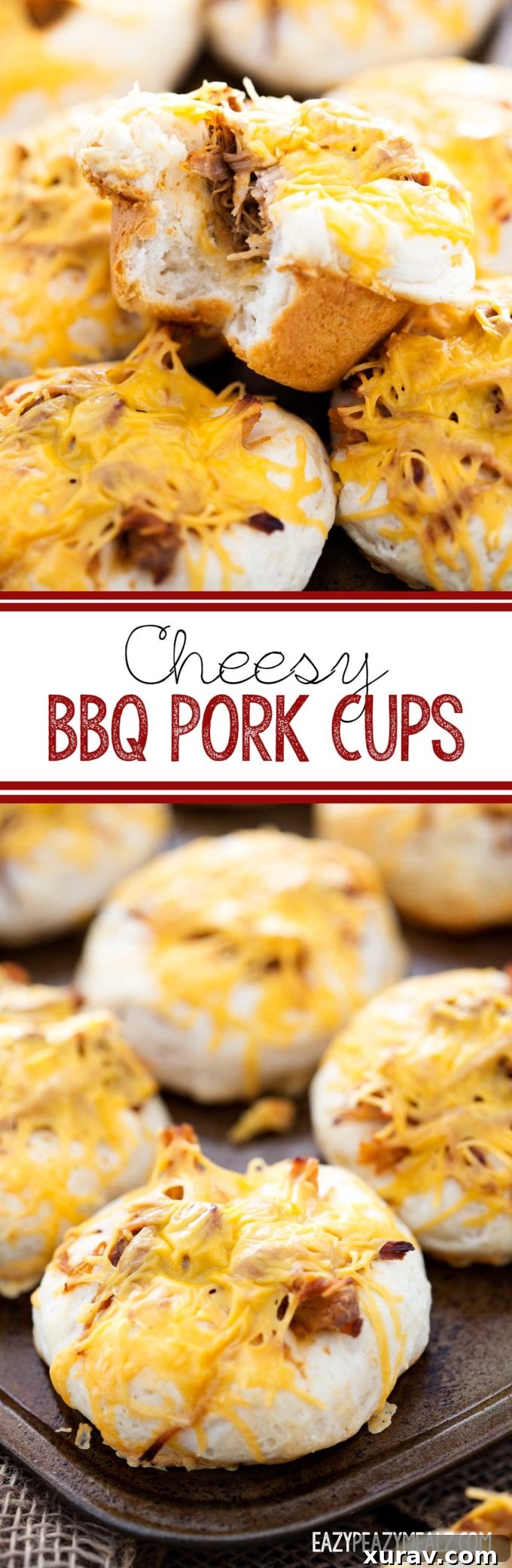 A baked biscuit cup filled with cheddar cheese and bbq pulled pork! Perfect for an appetizer or a meal. 