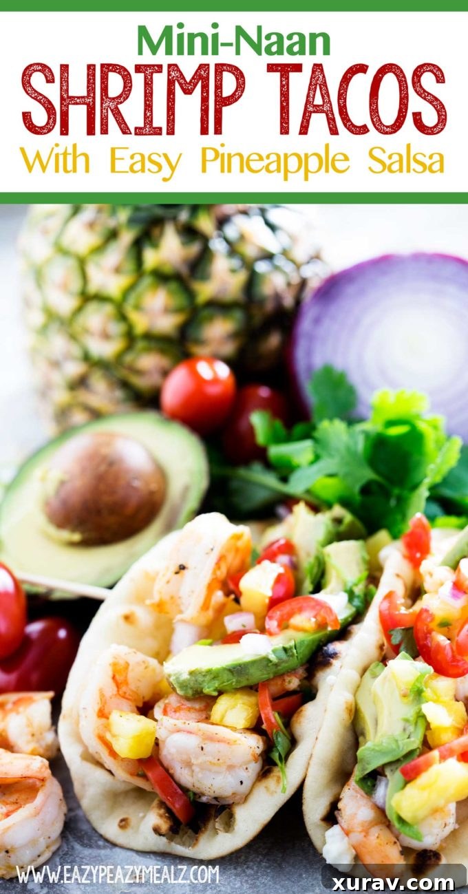 Delicious and easy naan shrimp tacos with pineapple salsa, a perfect seafood dinner or lunch idea.