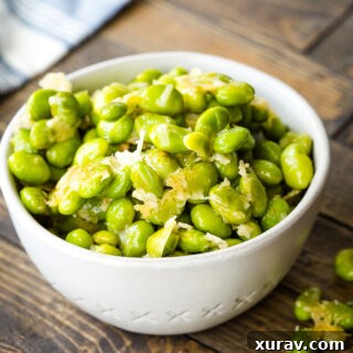 A bowl of Crispy Parmesan Edamame