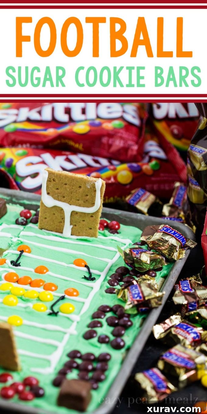 Football Stadium Sugar Cookie Bars decorated with Skittles, perfect for Super Bowl 50