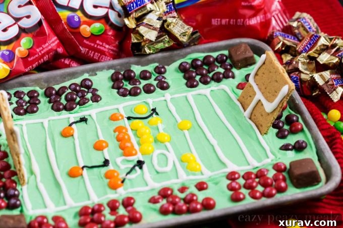 Decorated sugar cookie bar resembling a football field.