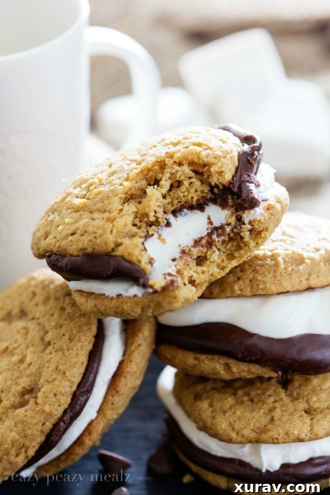 Easy Whoopie Pie Recipe: Make graham cracker cake cookies with chocolate ganache and a tasty marshmallow buttercream for a delightful dessert.