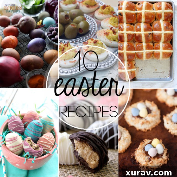 A vibrant collection of 10 Easter recipes with colorful desserts and treats, perfect for social media