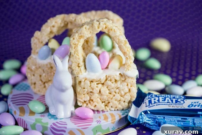 Delicious Homemade Rice Krispies Treats Easter Basket filled with colorful candies, ready for celebration