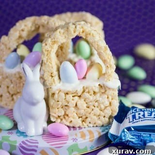 Rice Krispies Treats Easter Basket decorated with colorful candies
