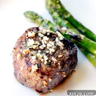 Grilled filet mignon steak with garlic and rosemary marinade.