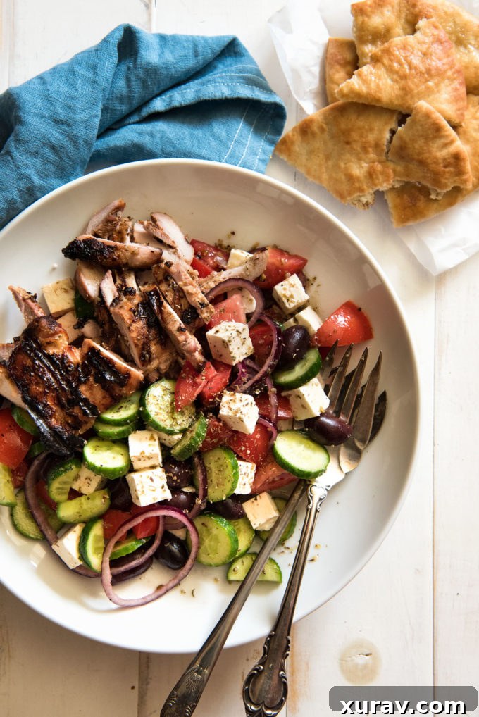 A perfectly assembled Classic Greek Salad, ready to be enjoyed
