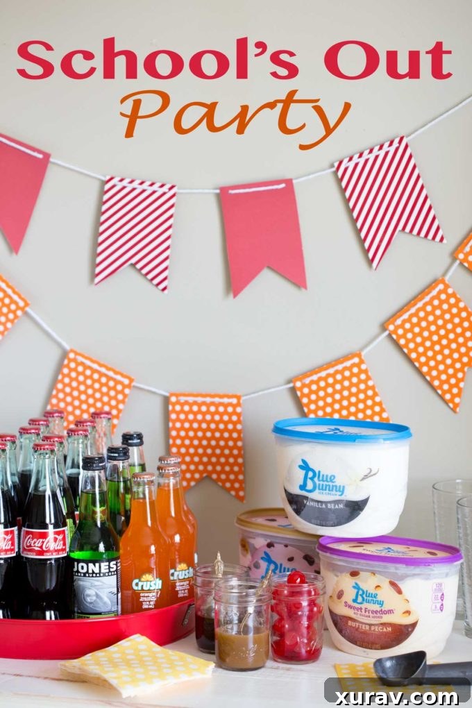 Summer's out party plan featuring a customizable ice cream float bar