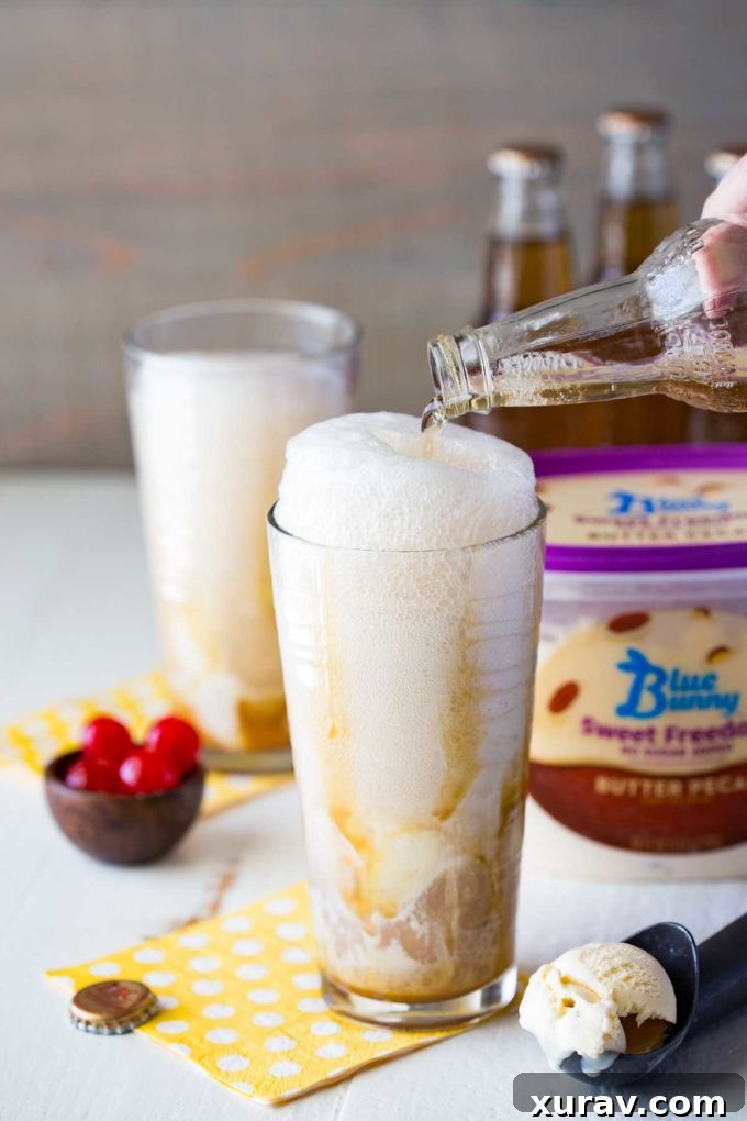 Southern Gentleman Float with caramel drizzle and butter pecan ice cream