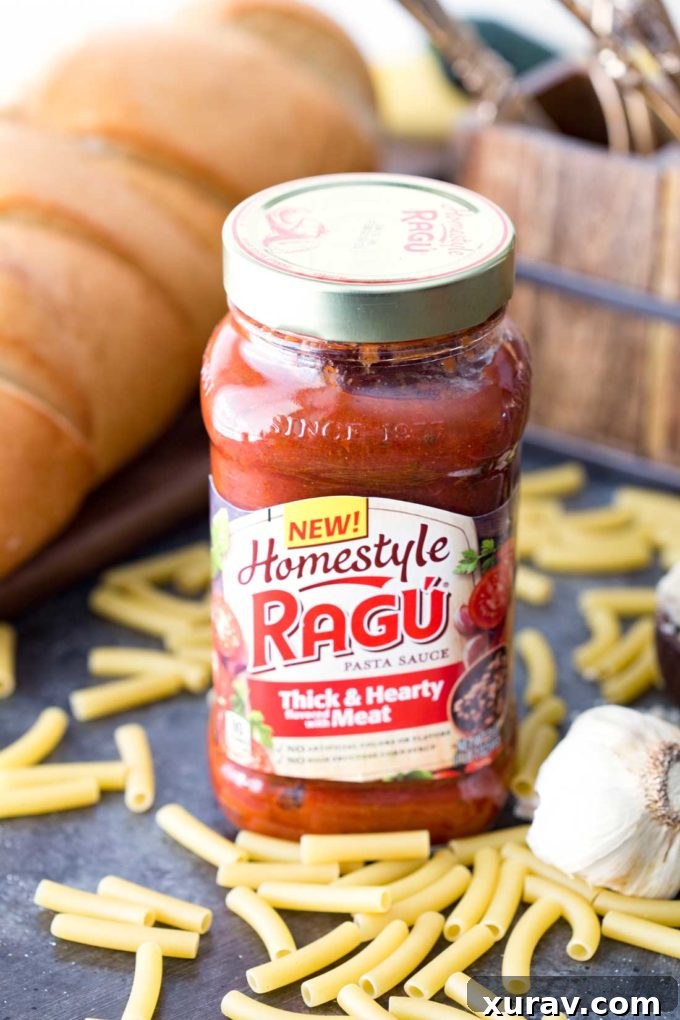 Make this pasta bake recipe with Ragu homestyle pasta sauce. A family-friendly dinner idea with rich, thick sauce.