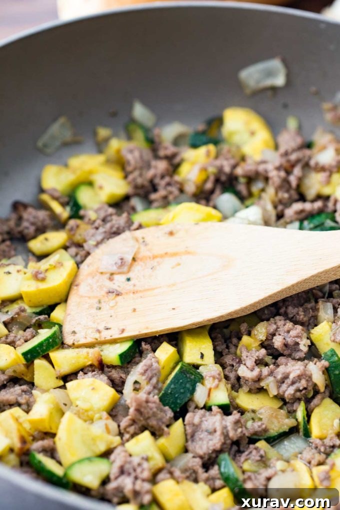 Pasta Bake with meat and veggies, a hearty and satisfying dinner casserole.
