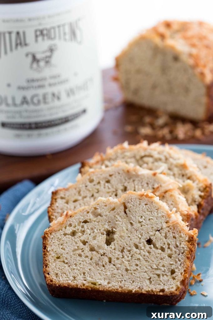 Simple banana bread recipe, Slices of coconut vanilla banana bread, protein-packed snack
