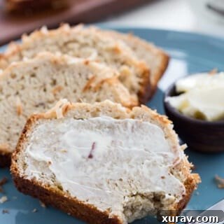 Coconut Vanilla Banana Bread is rich and delicious, easy quick bread