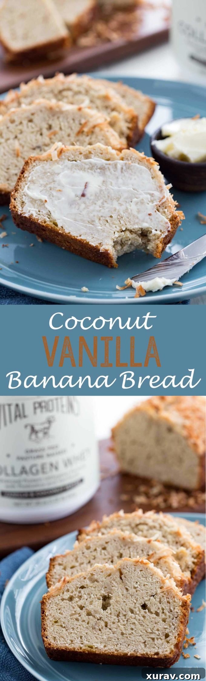 Coconut Vanilla banana bread is a moist and tender bread with crunchy coconut and is packed with protein. Healthy quick bread recipe.