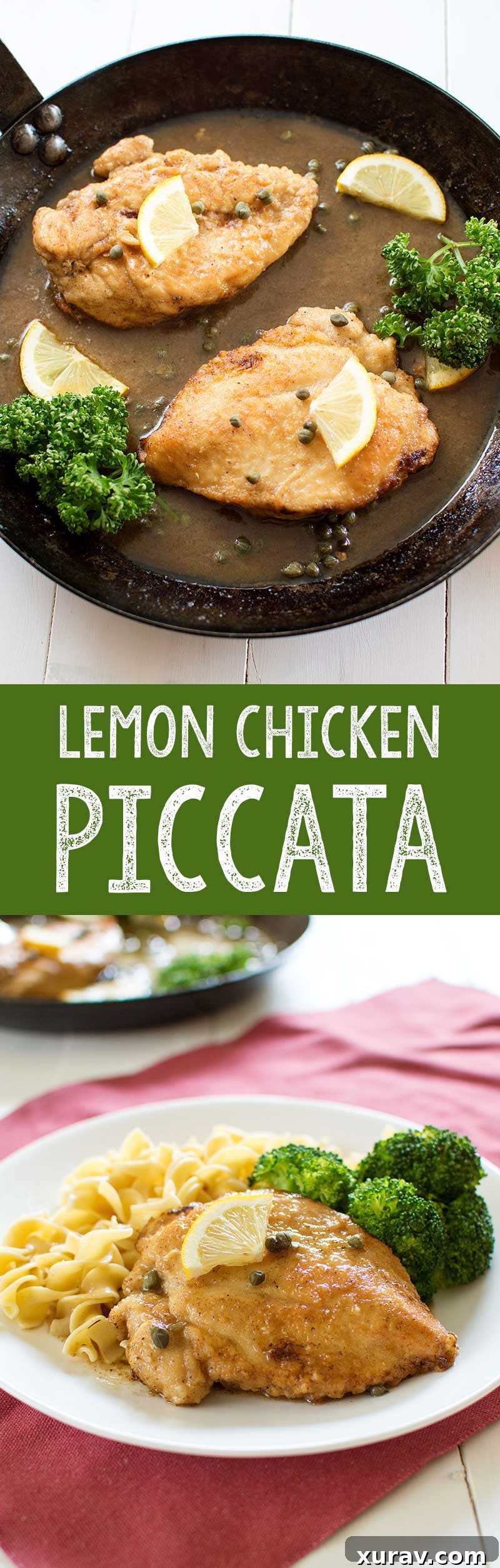 Pinterest pin graphic for Lemon Chicken Piccata with text overlay