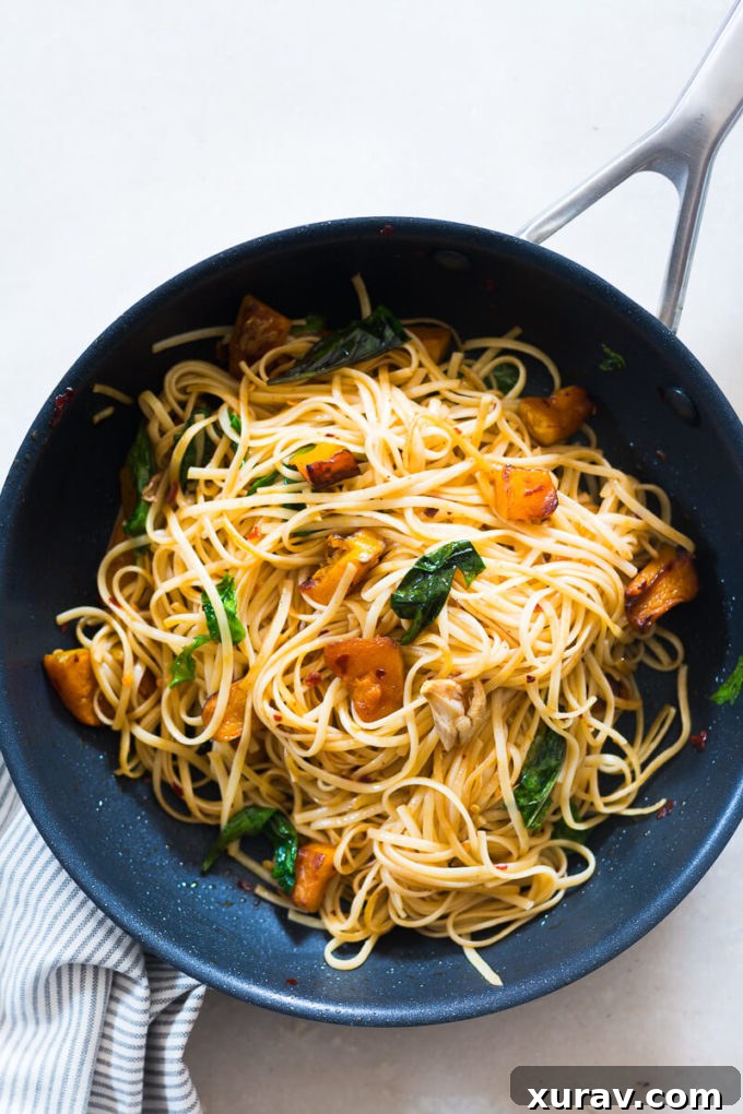 Delicious Roasted Pumpkin Spinach Linguine for a quick fall dinner