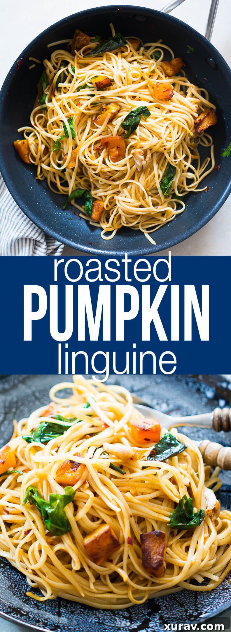 Full spread of Roasted Pumpkin Spinach Linguine