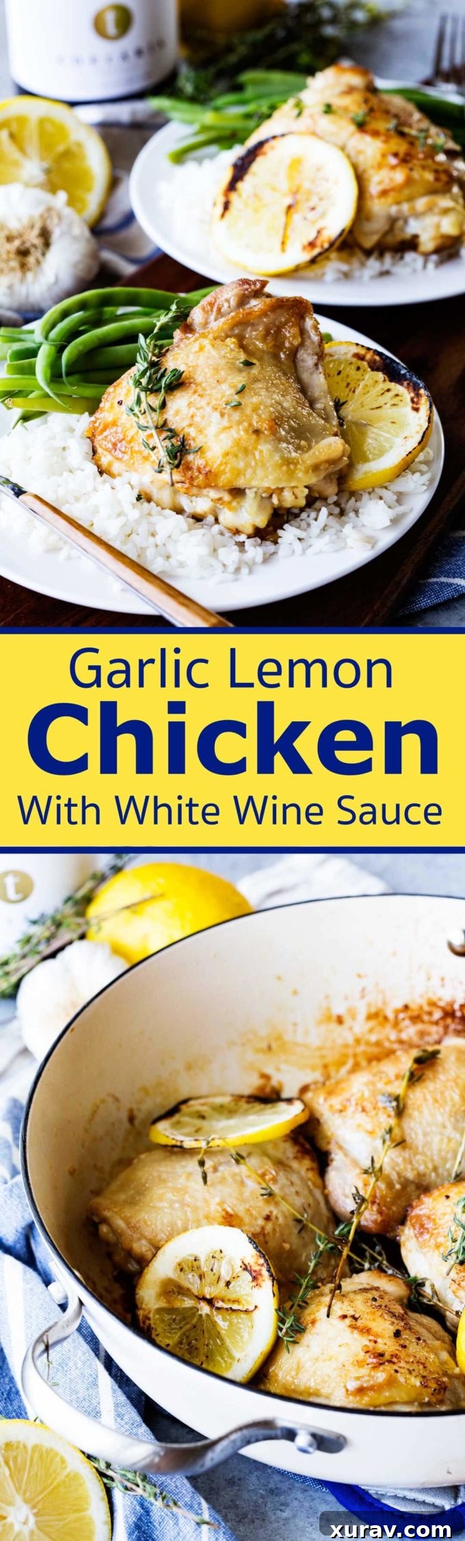 Skillet Garlic Lemon Chicken with White Wine Sauce is a restaurant quality meal. Pin this recipe for later!