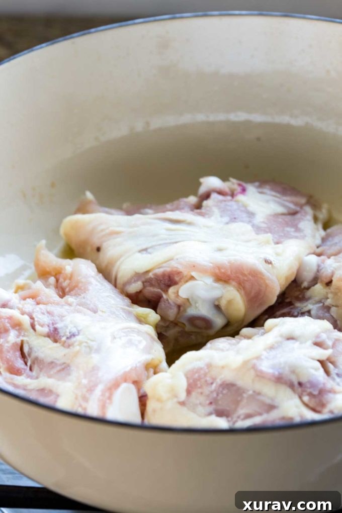 Seared chicken thighs ready for the sauce