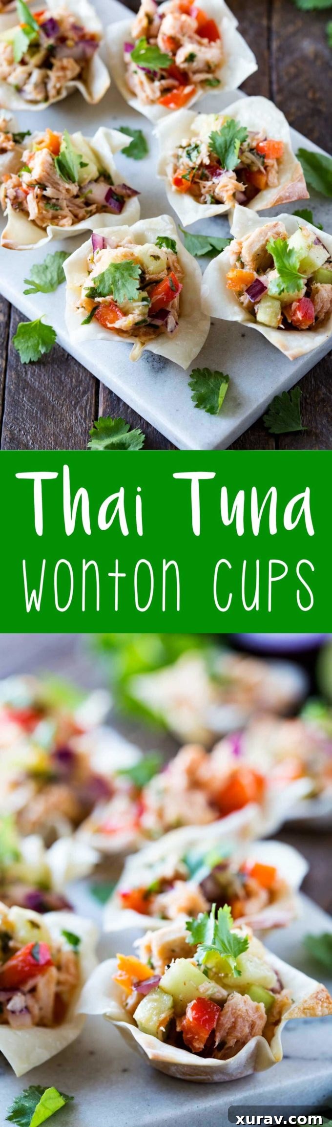 Pin this delicious Thai Tuna Wonton Cups recipe to your Appetizer or Seafood board on Pinterest. A savory Thai-inspired bite, rich in protein and bursting with flavor.