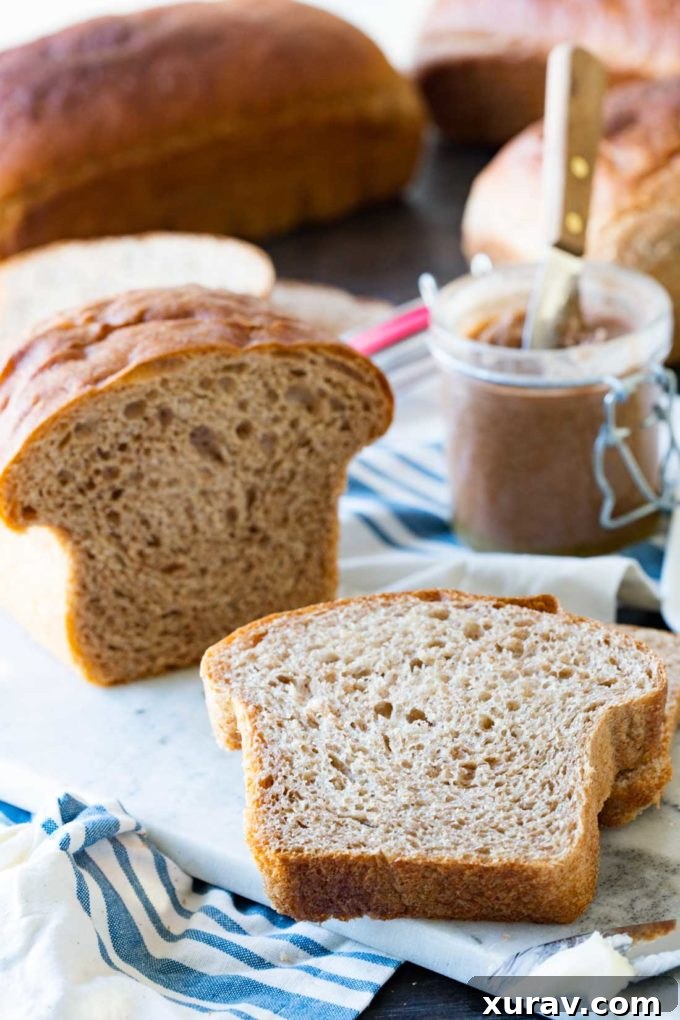Homemade whole wheat bread, freshly baked and golden