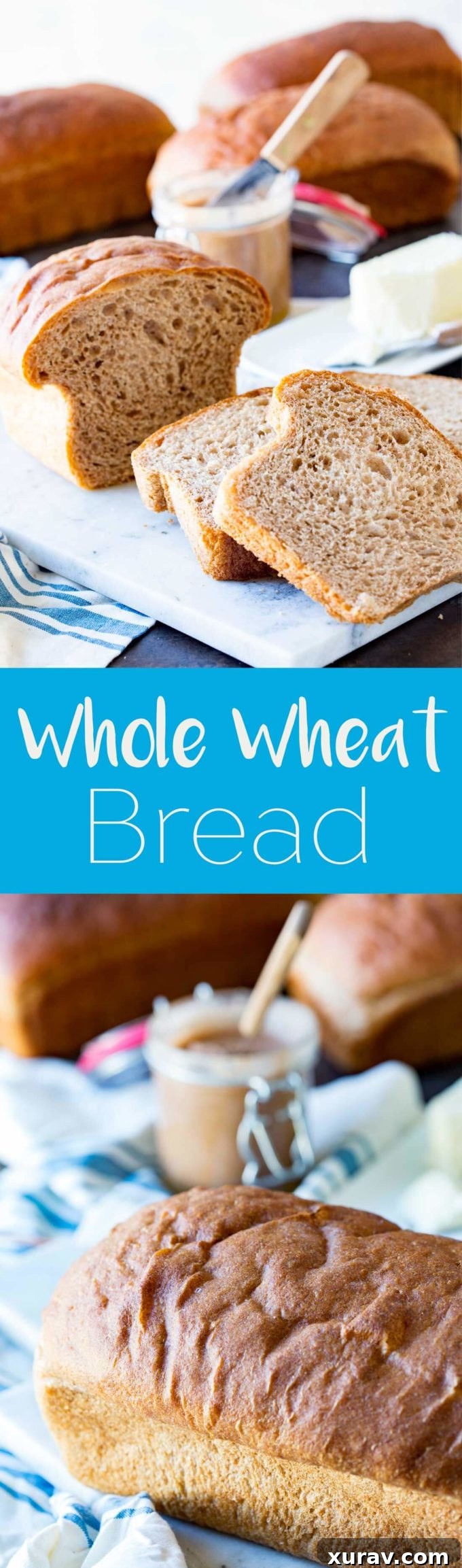 Honey Whole Wheat bread made from scratch for a hearty, delicious loaf, perfect for pinning