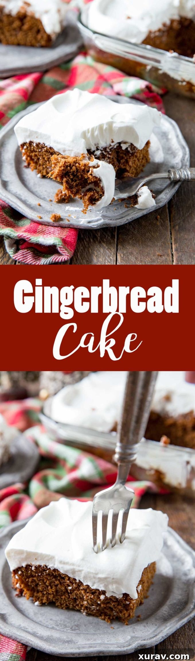 Pinterest-ready image of rich, spicy, and delicious gingerbread cake, beautifully presented for holiday celebrations.