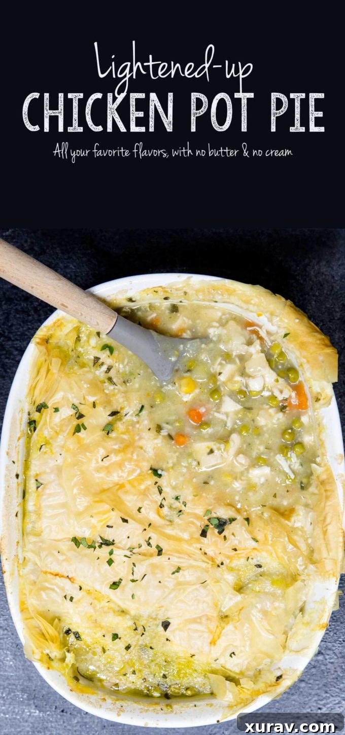 Lightened Up Chicken Pot Pie No Butter, NO Cream, but all the flavor, this lightened up chicken pot pie is everything you love in the classic at a fraction of the calories