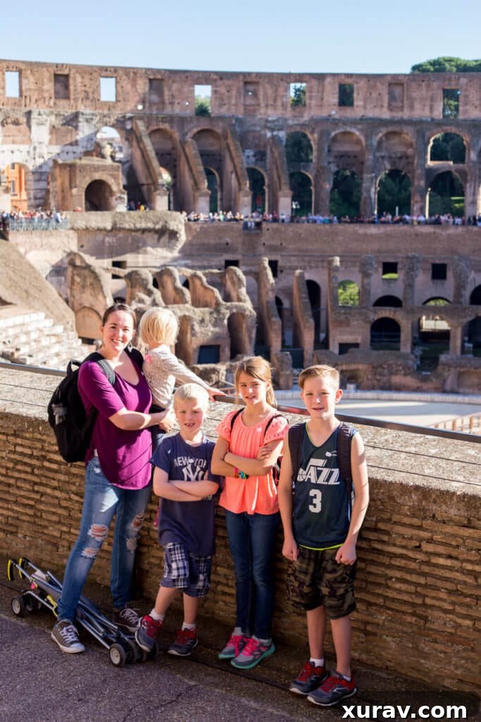 Rome with Kids At the roman colosseum in Rome Italy