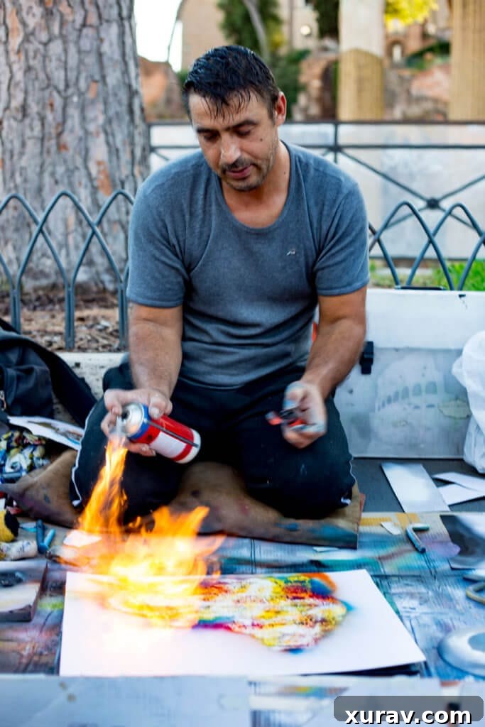 Rome with Kids Rome street artists making photos with spray paint