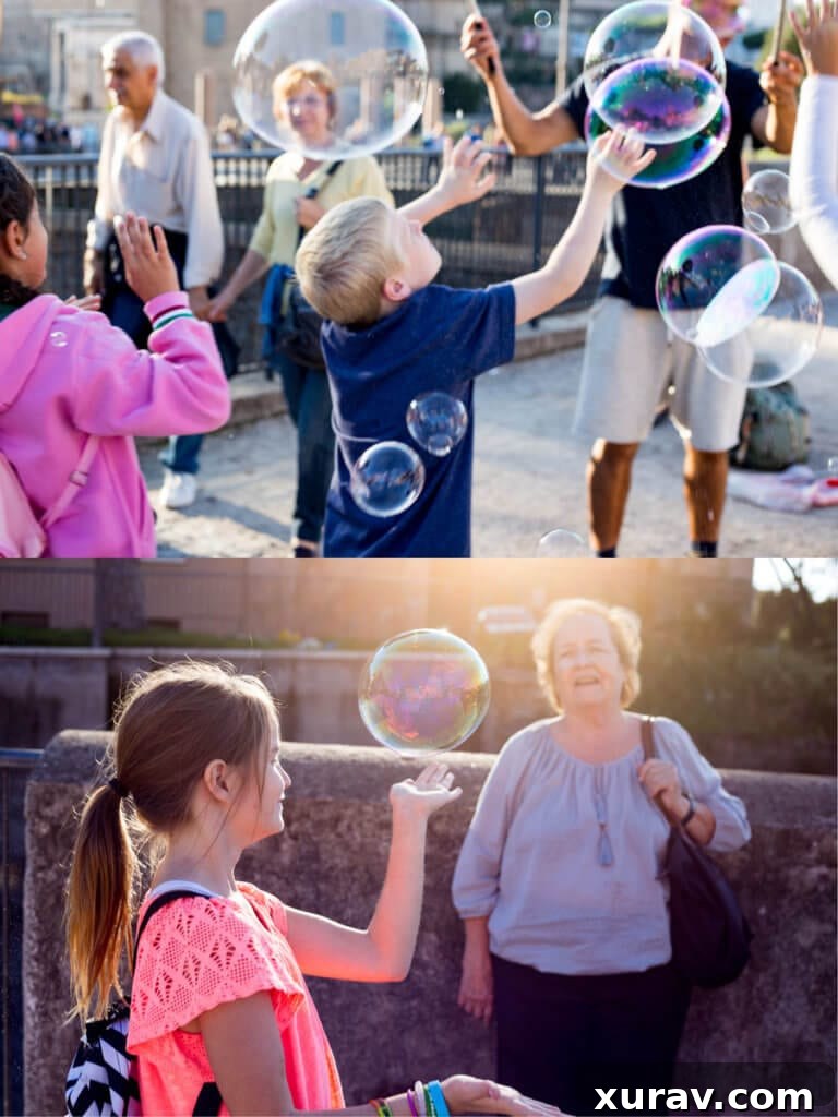 Rome with Kids Kids chasing bubbles in Rome