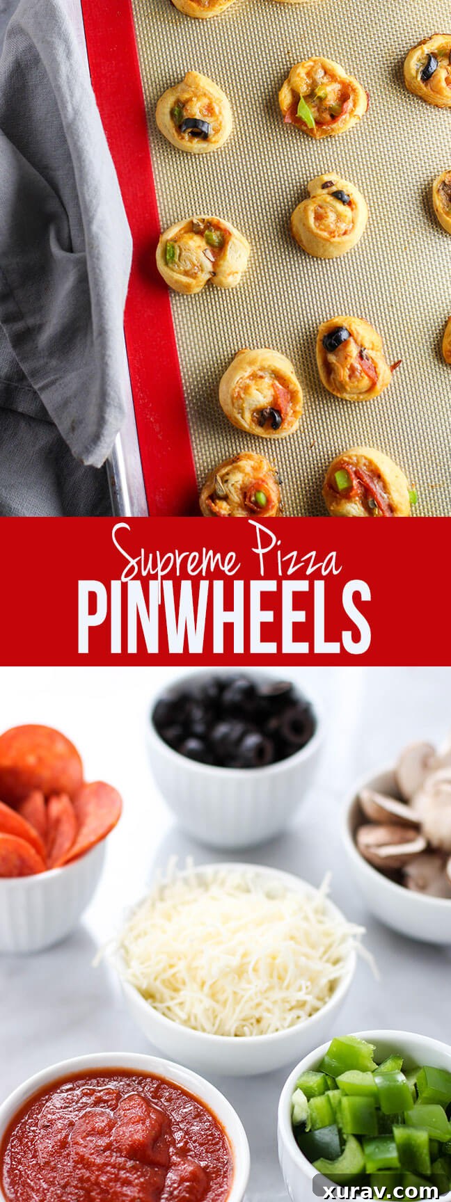 Pizza pinwheels, easy, tasty, and party perfect on a wooden board with a side of marinara sauce.