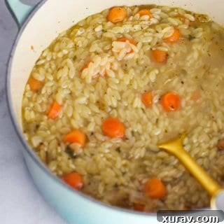 Creamy Chicken Orzo Soup with fresh herbs