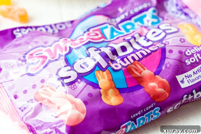 Close-up of SweeTARTS Soft Bites Bunnies - perfect for Easter bark.