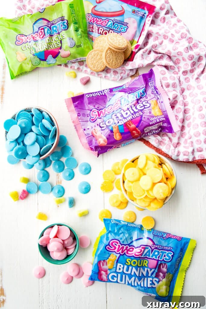 Ingredients needed for making colorful bunny Easter bark.