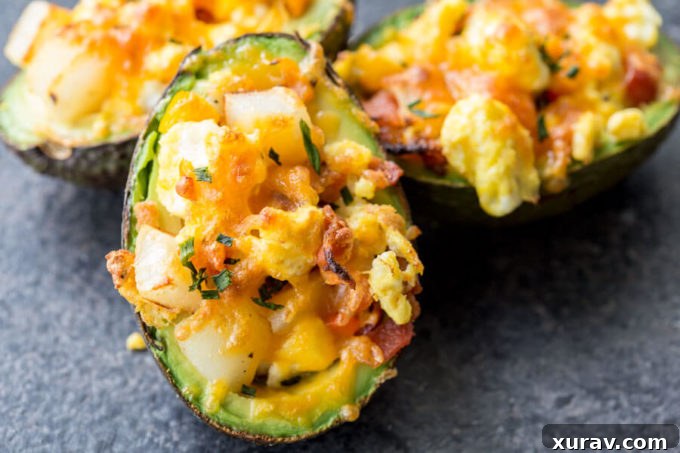Breakfast stuffed avocados with melted cheese