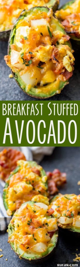 Breakfast stuffed avocado Pinterest graphic