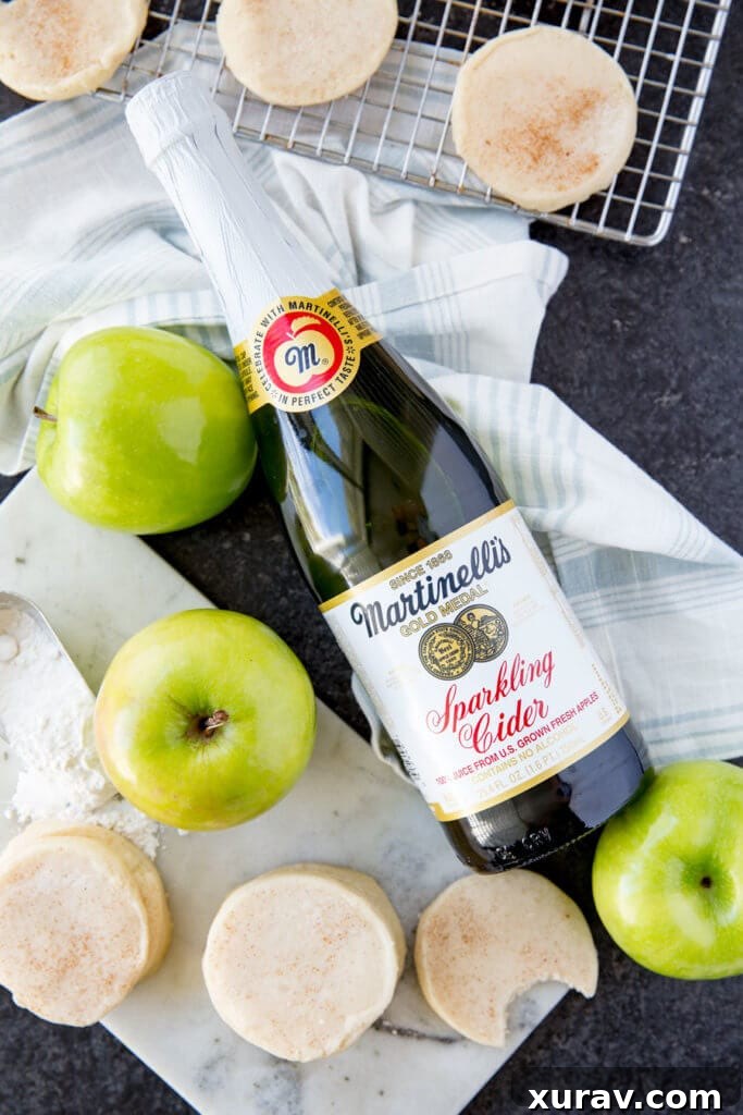 Martinelli's Apple Glazed Shortbread Cookies Close-up of buttery shortbread cookies with a subtle apple flavor, ready for glazing.