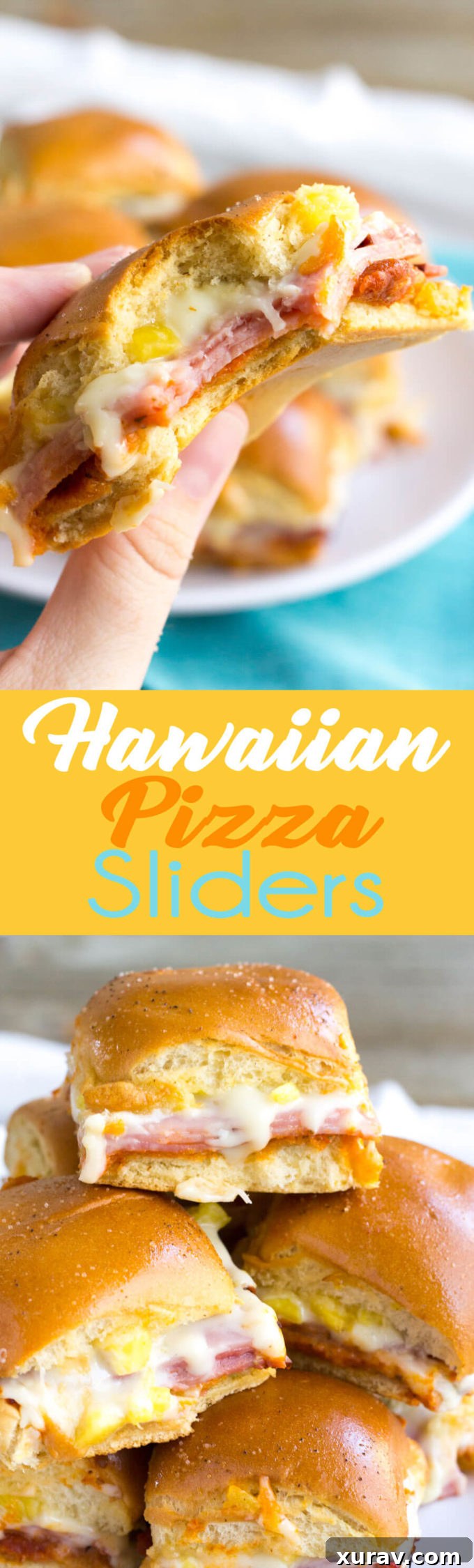 Final delicious image of Hawaiian Pizza Sliders, perfectly golden and ready to be served.