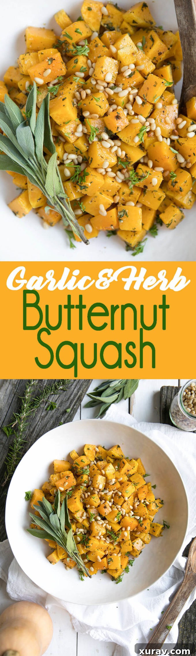 Garlic herb roasted butternut squash, an easy side with so much flavor and only 5 ingredients - Pinterest graphic