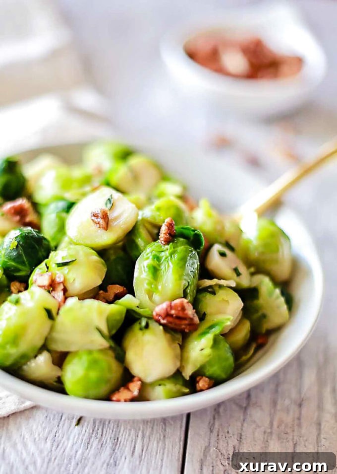 The best brussel sprout recipe with butter glazed and candied pecans added to this simple brussel sprout recipe