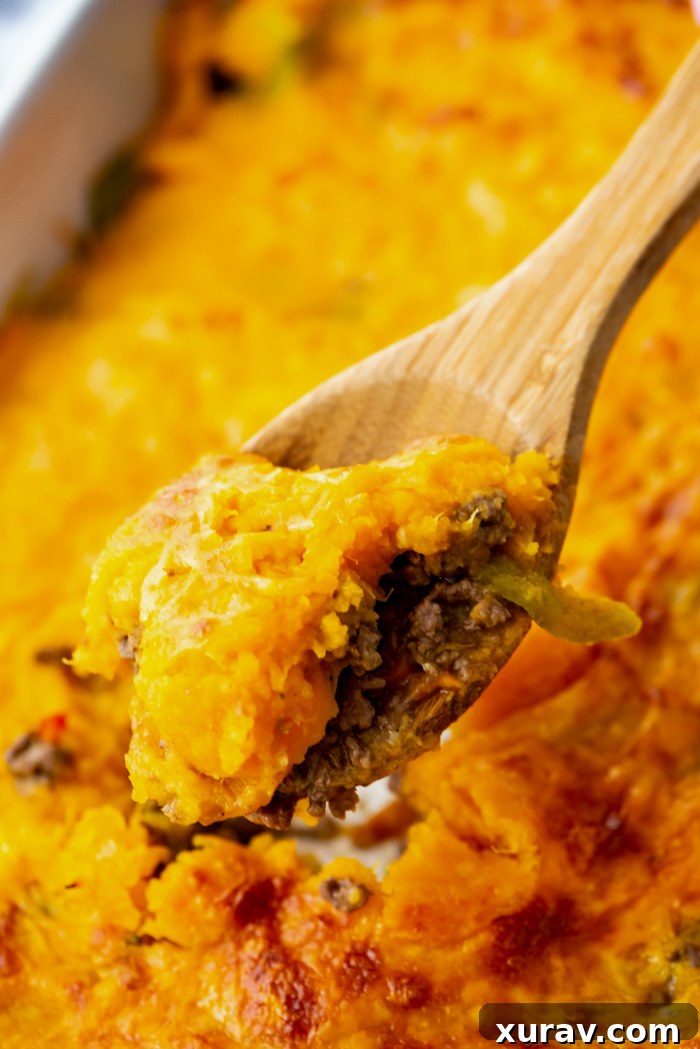Delicious Sweet Potato Shepherd's Pie in a baking dish, ready to be served