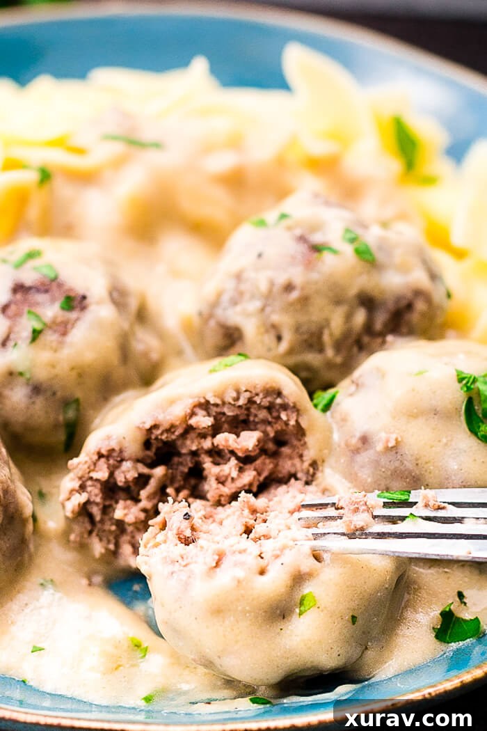Homemade Swedish Meatballs Serving Delicious Homemade Swedish Meatballs in a bowl, ready to be served