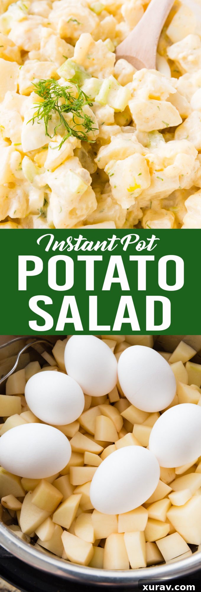 Tender but firm potatoes, perfectly cooked eggs, and a delicious potato salad made in Instant Pot for a quick side dish