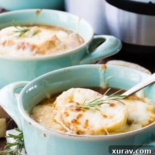 Instant Pot French Onion Soup with melted cheese