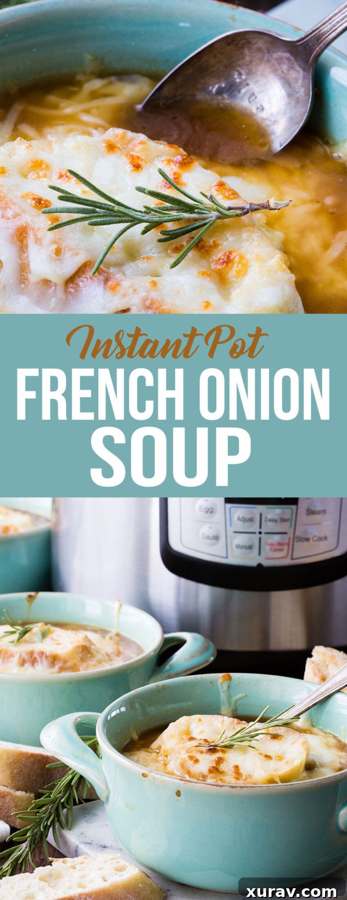 Pin-worthy image of Instant Pot French Onion Soup for Pinterest